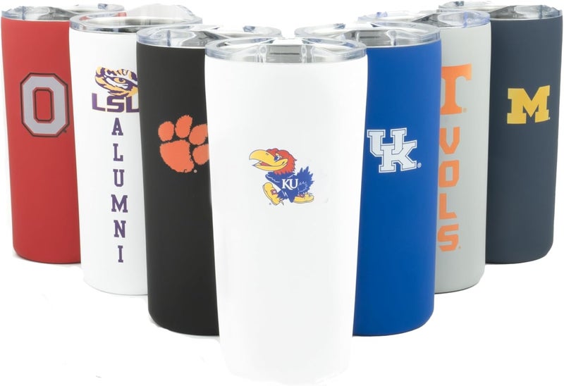 Decorvo Officially Licensed Collegiate Stainless Steel Tumbler - Double Walled Insulated Travel Tumbler with Slide Lid - 18 oz (Kansas - White) - Image 1